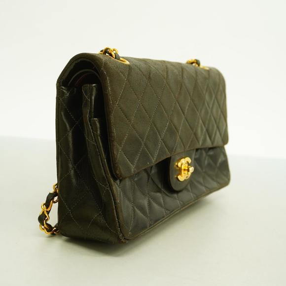 Chanel Black W W Chain Shoulder Bag Flap Lambskin Matelasse - Picture 1 of 16
